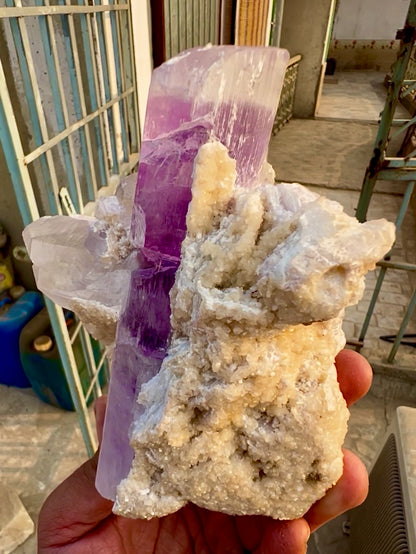 Kunzite Crystal with Quartz and Lepidolite from Afghanistan, 958 gram