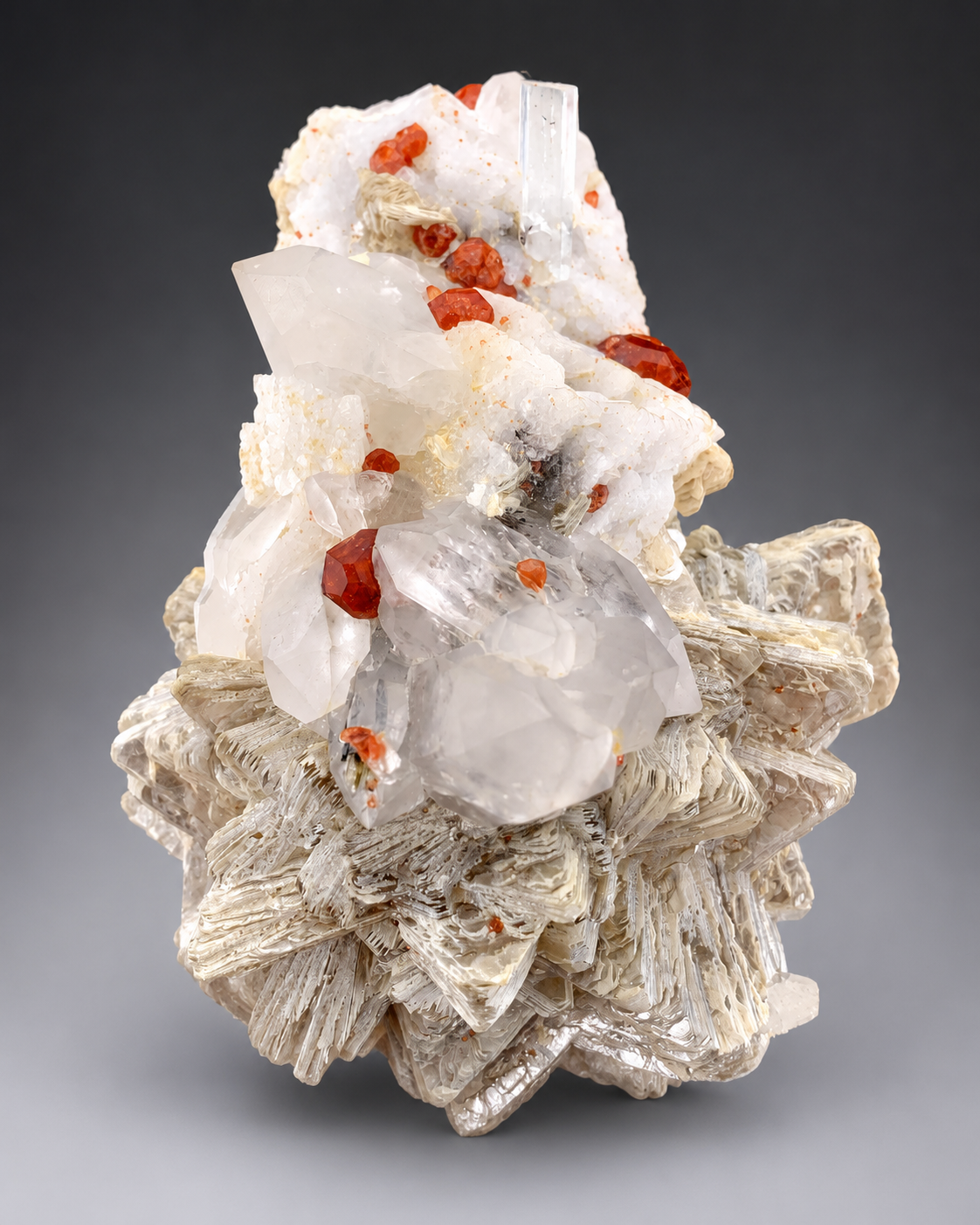 Orange Garnet Crystals With Quartz and Star Mica On feldspar From Pakistan - 336 Grams