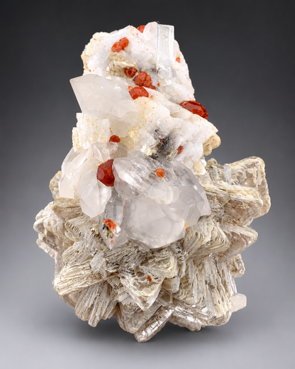 Orange Garnet Crystals With Quartz and Star Mica On feldspar From Pakistan - 336 Grams