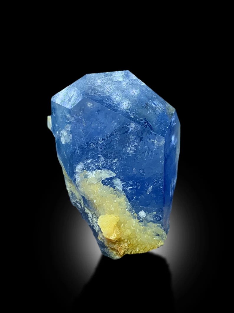 Celestine crystal with scale reference for size
Double terminated point of natural celestine crystal