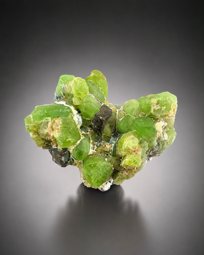 Green Peridot Crystals With Magnetite From Pakistan - 85 Grams