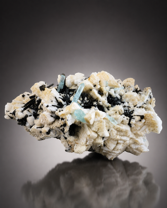 Blue Aquamarine Crystals With Schorl Tourmaline on Matrix From Pakistan - 751 Grams