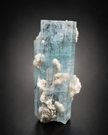Blue Aquamarine Crystals With Schorl Spray And Feldspar From Pakistan - 92 Grams