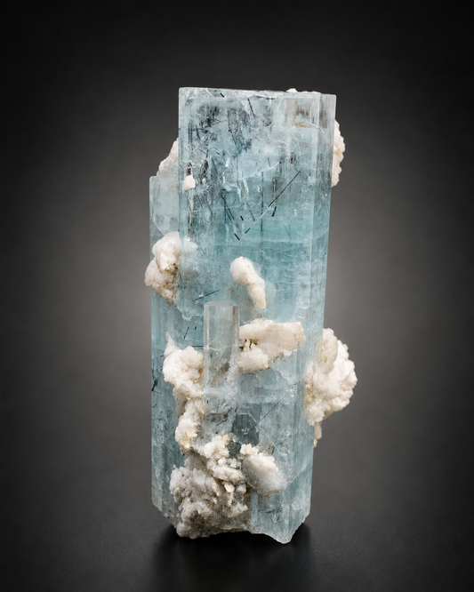 Blue Aquamarine Crystals With Schorl Spray And Feldspar From Pakistan - 92 Grams
