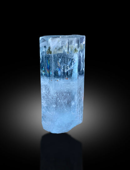 Sky blue aquamarine, three-quarter angle
Rear face of a single aquamarine crystal
Clear aquamarine crystal for a mineral collection