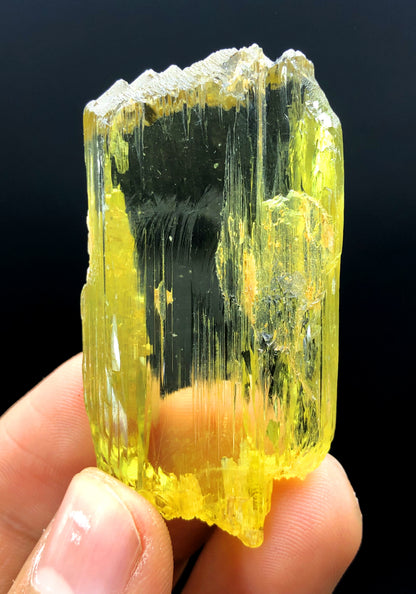 Closeup of triphane crystal etched termination
Yellow triphane crystal side view showing clarity