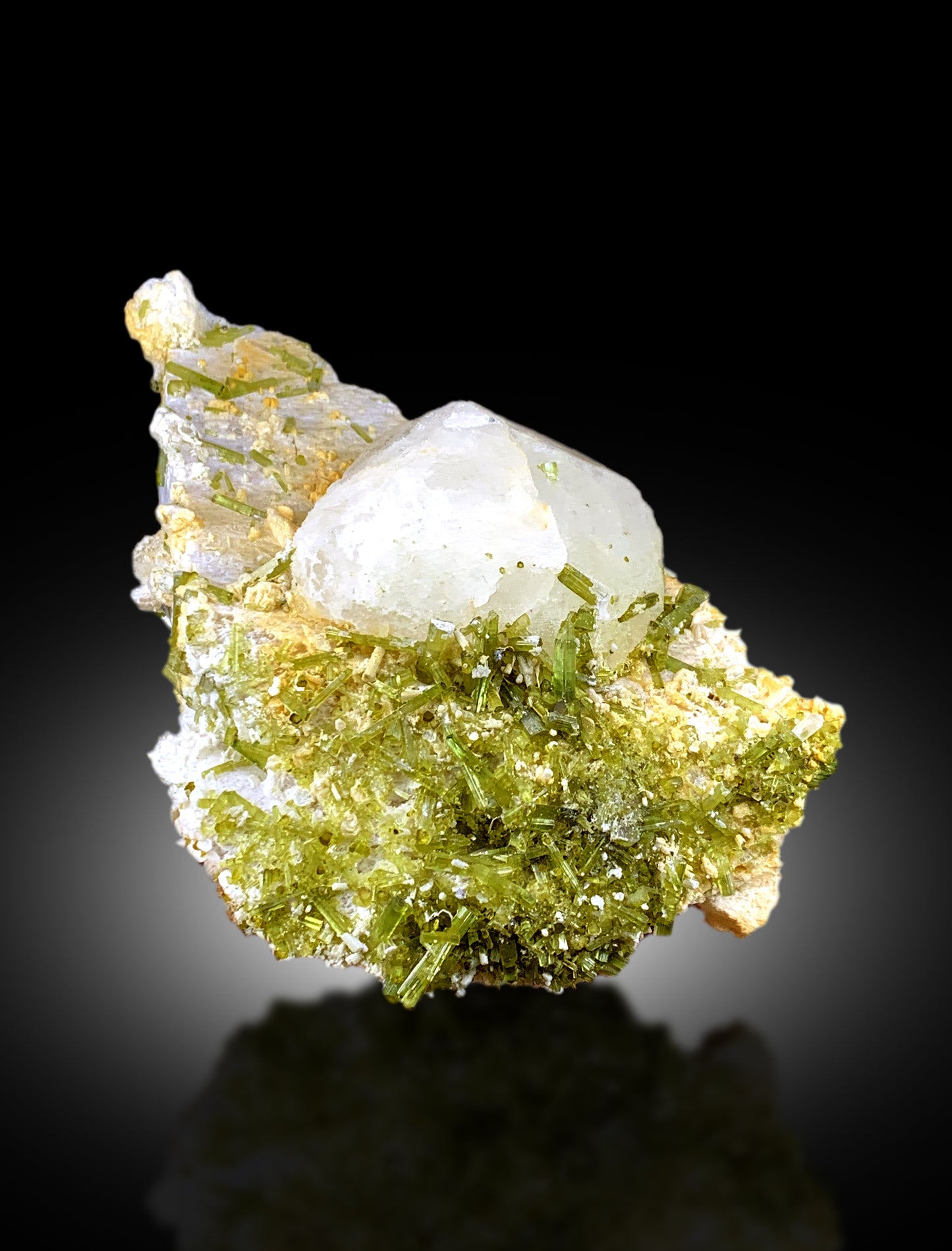 Collector grade tourmaline specimen from Pakistan
Green tourmaline cluster on display stand