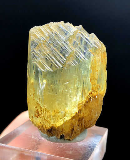Compact yellow triphane specimen full length view
26 gram triphane crystal complete profile
Small affordable triphane kunzite from Afghanistan