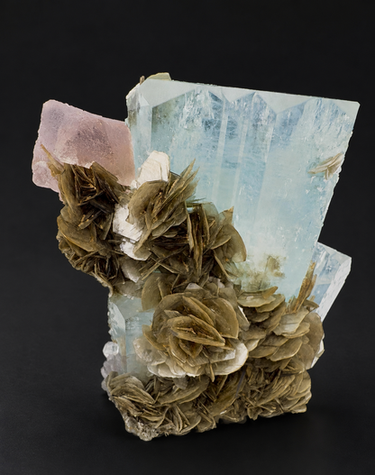 Aquamarine with Pink Fluorite and Mica Specimen from Pakistan, Collector Crystal, 301 gram