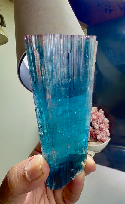 Pink Cap Indicolite Tourmaline crystal from Paprok Afghanistan , 381 gram