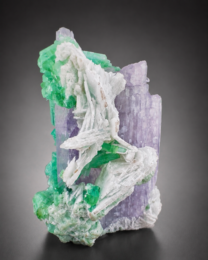Natural Pink Kunzite with Green Tourmalines and Clevelandite Albite Specimen with Custom Base, 567 gram