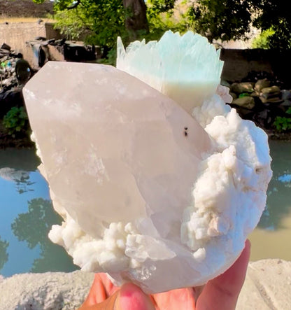 AquaMorganite crystal with Quartz and Albite from Pakistan, 1465 grams