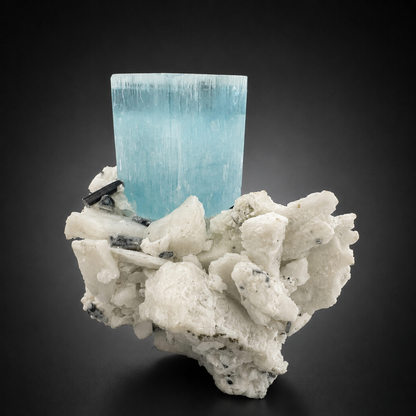 Natural Aquamarine Crystal with Schorl Tourmaline and Feldspar Matrix from Pakistan, 296 gram