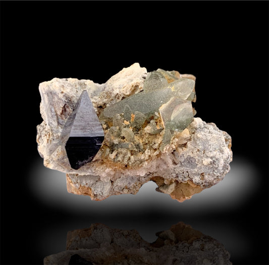Rare Black Anatase Crystal With Chlorine Quartz On Matrix From Pakistan - 47.95 Carats