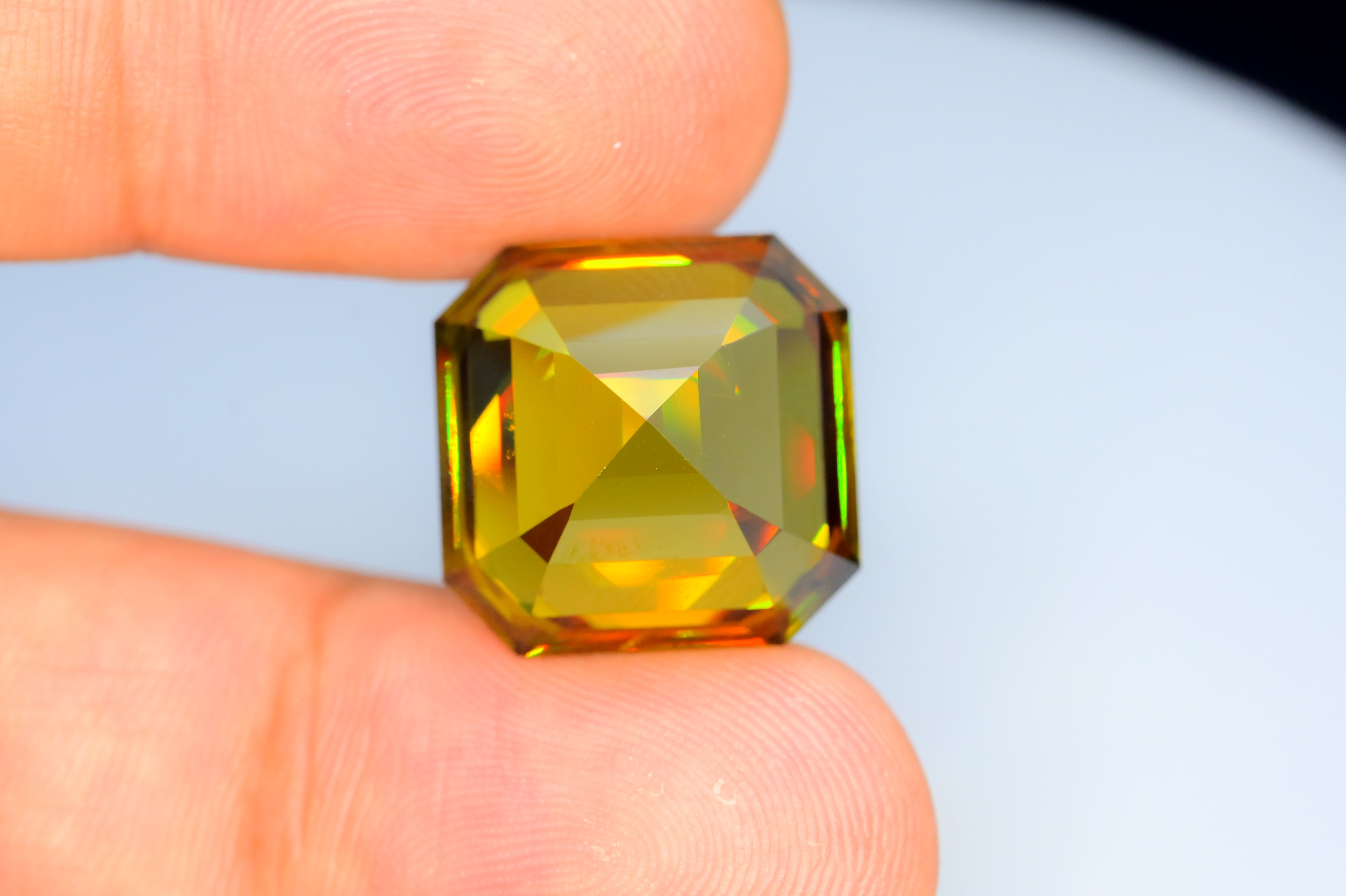 Sparkling Full Fire Titanite Sphene Gemstone, Loose Gemstone, Asscher Cut Faceted Rare Sphene - 28 CT