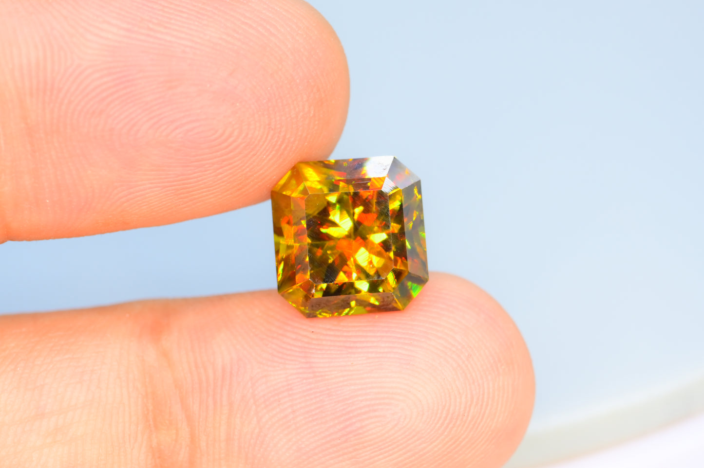 Sparkling Full Fire Sphene Titanite Gemstone With Strong Trichroism, Loose Gemstone, Asscher Cut Faceted Rare Sphene - 8.50 CT