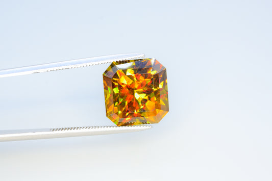 Sparkling Full Fire Sphene Titanite Gemstone With Strong Trichroism, Loose Gemstone, Asscher Cut Faceted Rare Sphene - 8.50 CT