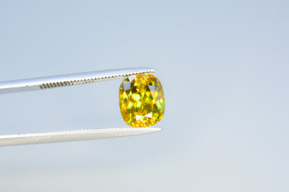 Sparkling Full Fire Sphene Titanite Gemstone With Strong Trichroism, Loose Gemstone, Cusshion Cut Faceted Rare Sphene - 2.40 CT