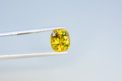 Sparkling Full Fire Sphene Titanite Gemstone With Strong Trichroism, Loose Gemstone, Cusshion Cut Faceted Rare Sphene - 2.40 CT