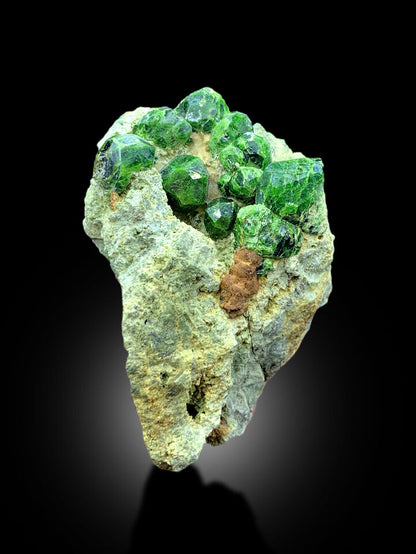Natural green garnet cluster specimen
Demantoid Garnet crystals with excellent luster