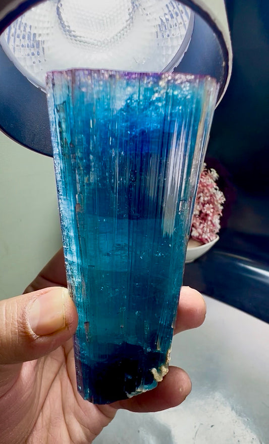 Pink Cap Indicolite Tourmaline crystal from Paprok Afghanistan , 381 gram