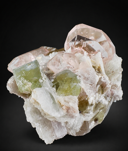 Morganite, Green Apatite, Smoky Quartz ans Clevelandite Albite Combo Specimen from Afghanistan, 266 gram