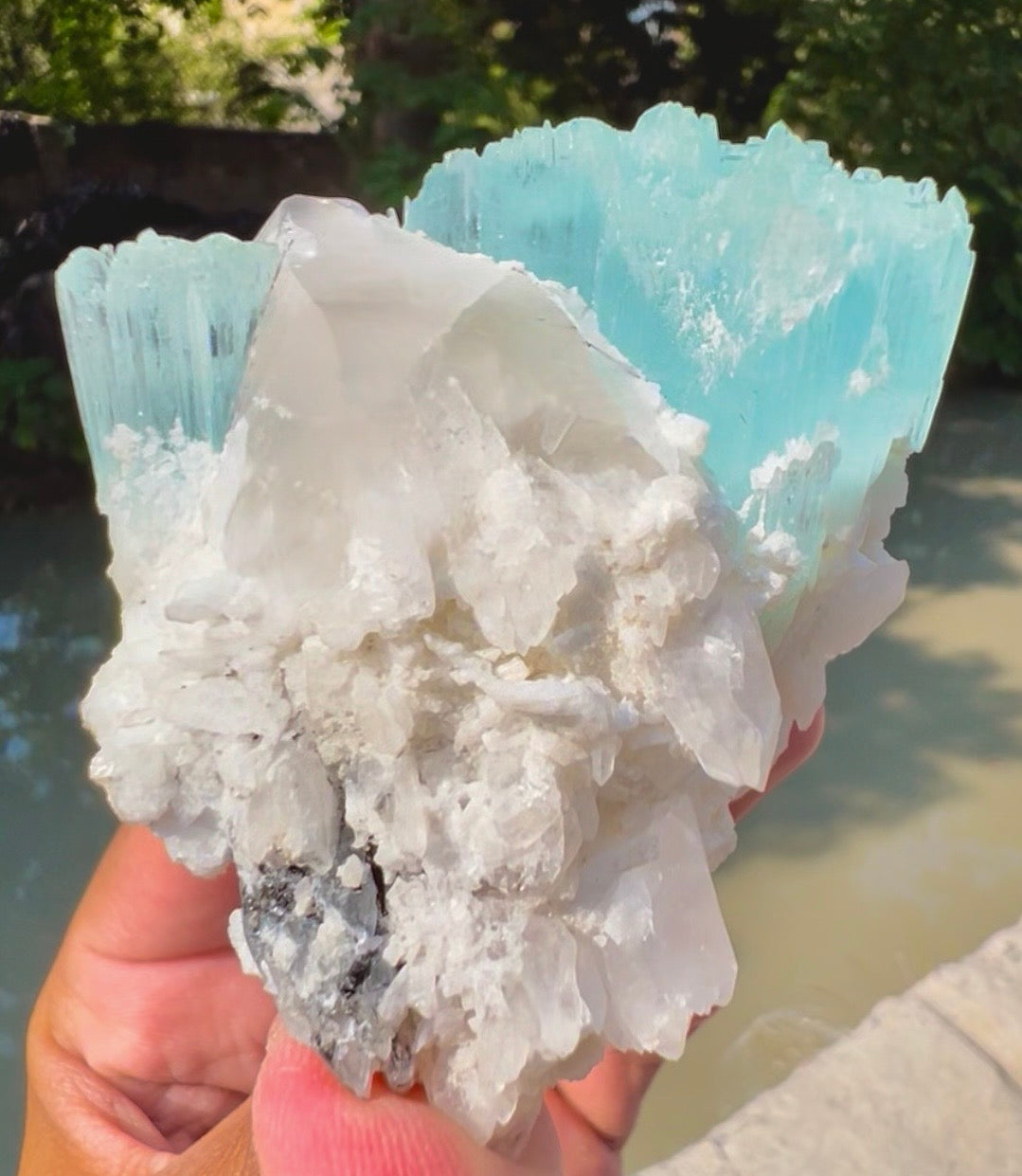 AquaMorganite crystal with Quartz and Feldapar from Pakistan, 240 grams