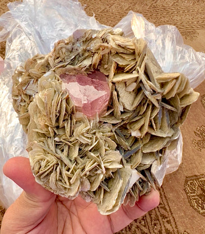 Pink Apatite crystal on mica, Apatite specimen from Pakistan, 489 gram