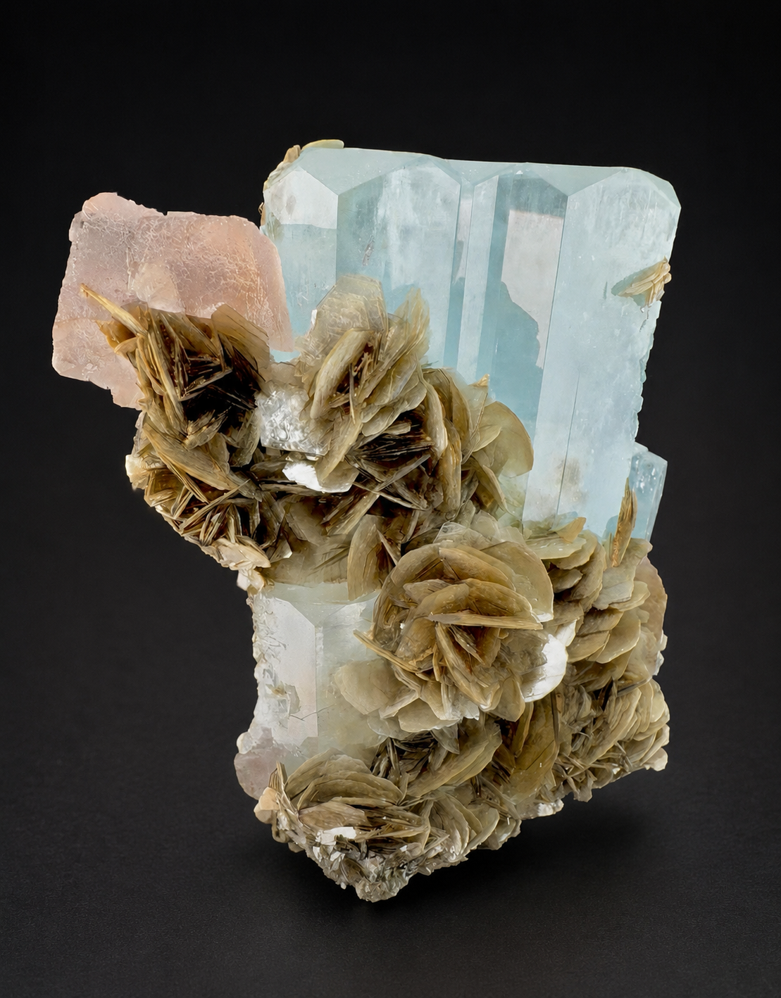 Aquamarine with Pink Fluorite and Mica Specimen from Pakistan, Collector Crystal, 301 gram