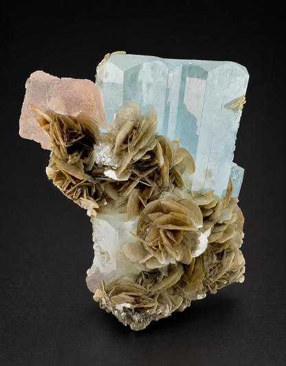 Aquamarine with Pink Fluorite and Mica Specimen from Pakistan, Collector Crystal, 301 gram