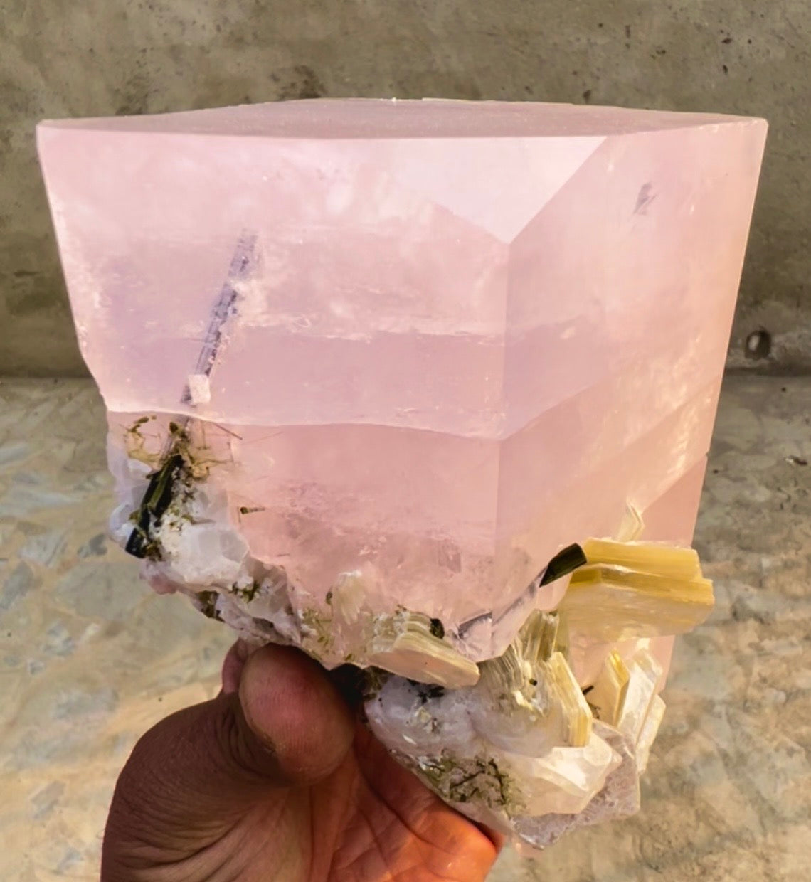Pink Morganite crystal with Tourmalines and Mica from Pakistan, 2339 gram