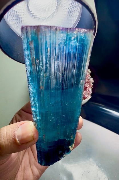 Pink Cap Indicolite Tourmaline crystal from Paprok Afghanistan , 381 gram