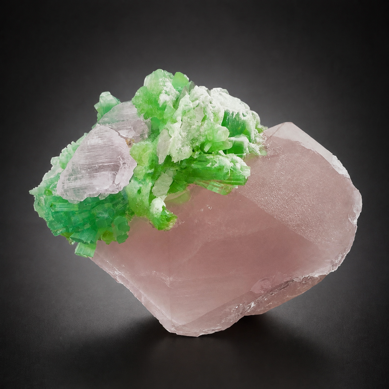 Natural Pink Morganite with Lilac Kunzite and Green Tourmaline Cluster from Afghanistan, 291 gram
