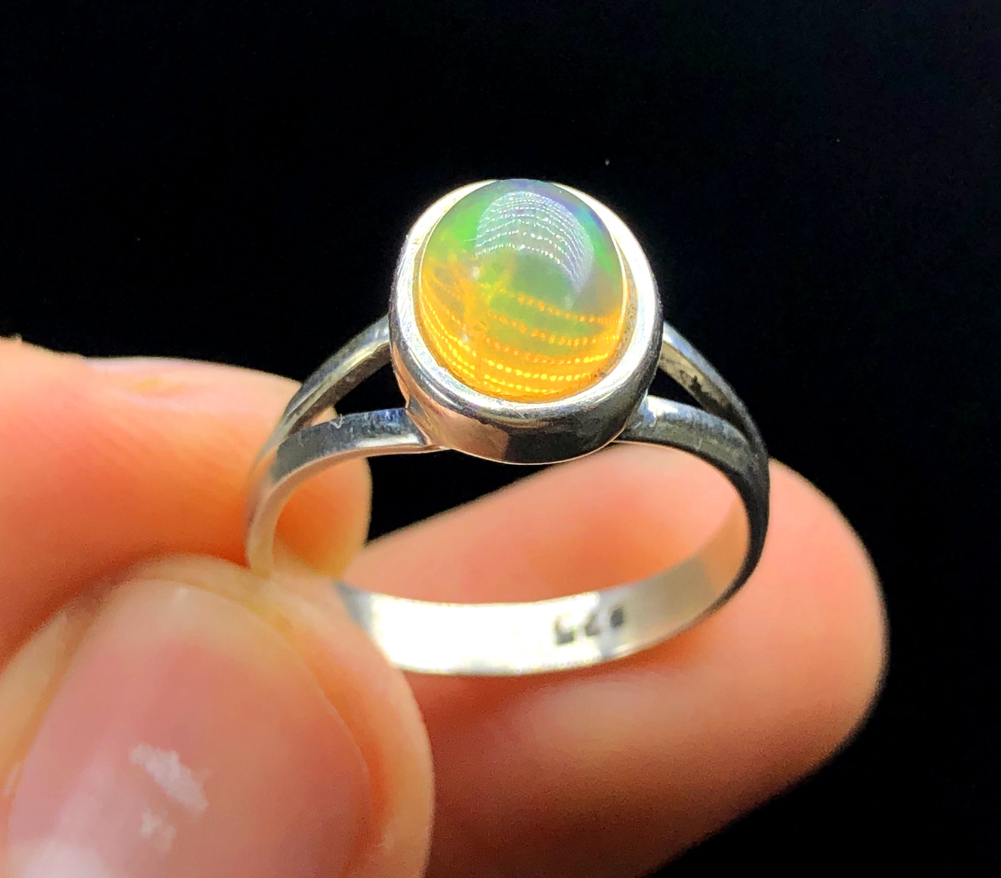 Natural opal ring play-of-color in light
Ethiopian Welo opal ring gift for her