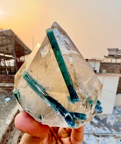 Indicolite Tourmaline on Smoky Quartz from Afghanistan, 677 gram