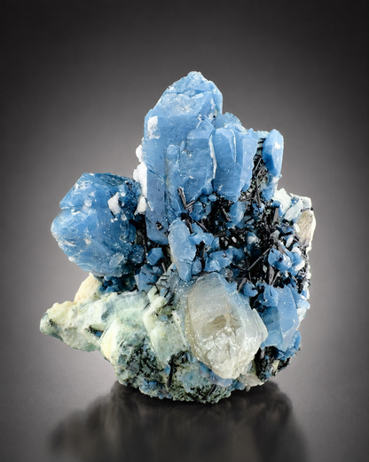Indicolite Included Quartz Cluster with Black Schorl Tourmaline, Blue Quartz Specimen from Afghanistan, 802 gram