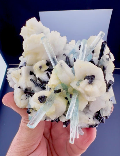 Aquamarine crystals with Schorl on Feldspar from Pakistan, 300 gram