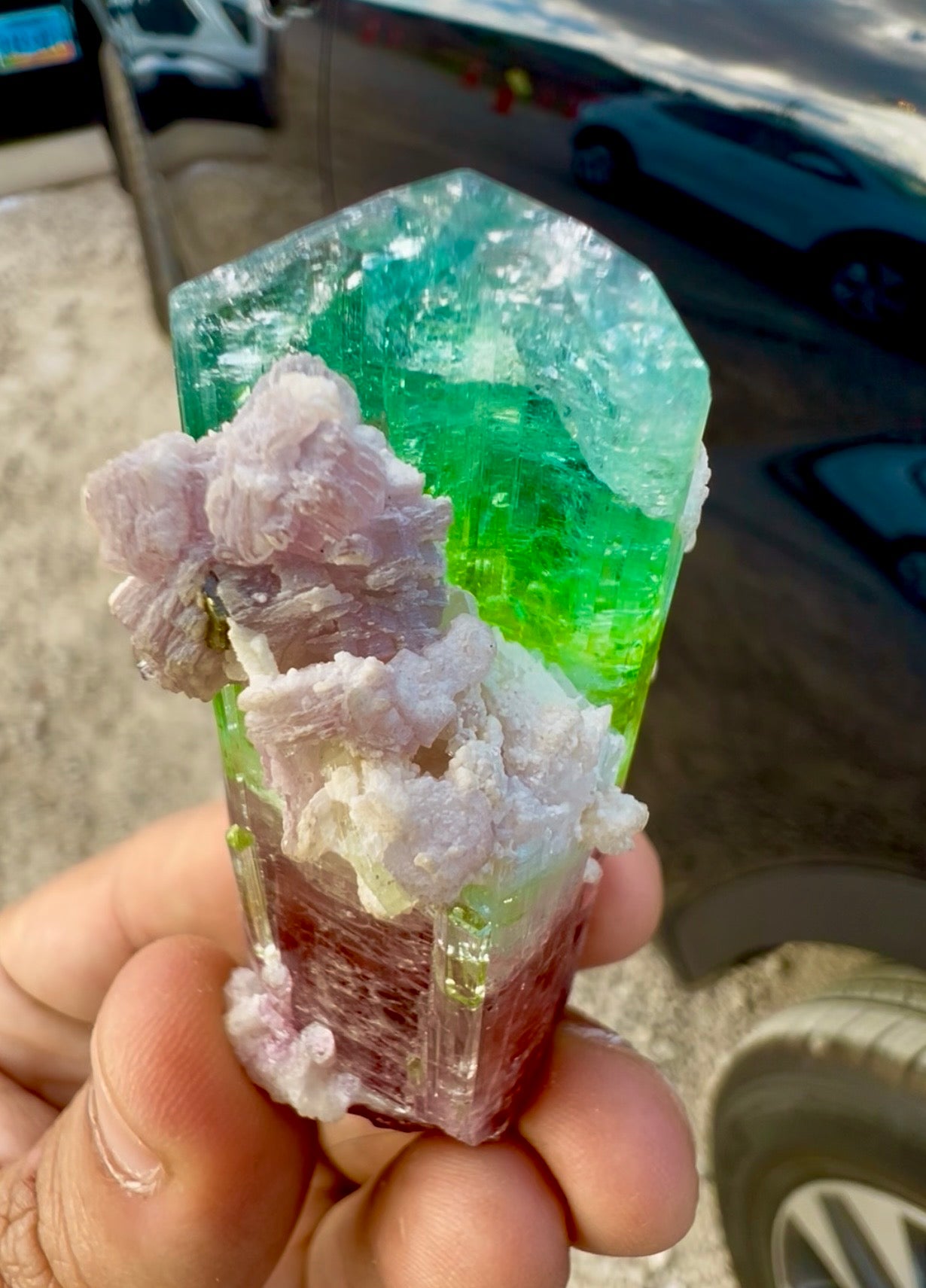 Watermelon Tourmaline Crystal with Lepidolite and Microlite from Paprok, 78 gram