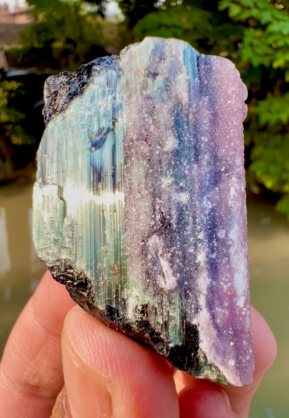 Crystallized Pink Rose Quartz on Cats Eye Tourmaline from Afghanistan - 60 gram