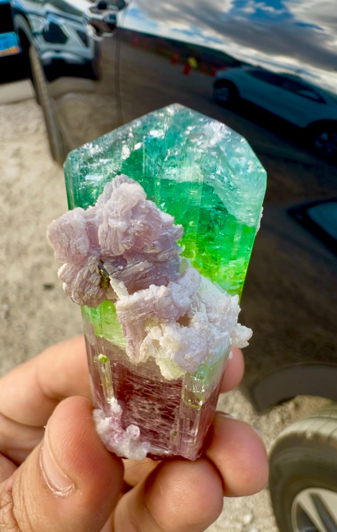 Watermelon Tourmaline Crystal with Lepidolite and Microlite from Paprok, 78 gram
