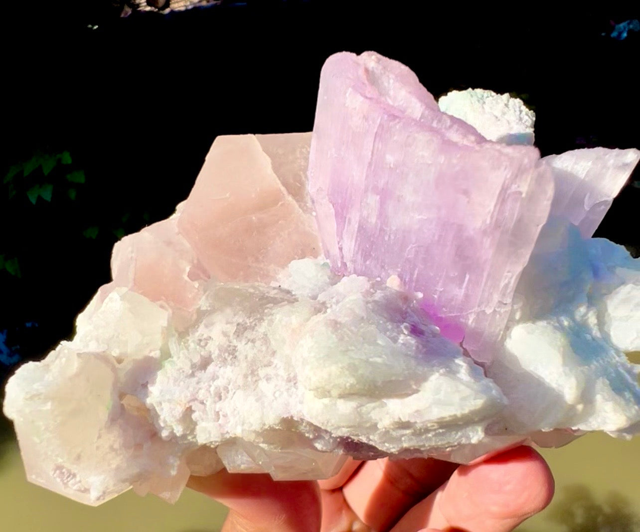 Kunzite with Morganite and Quartz on matrix, 620 gram