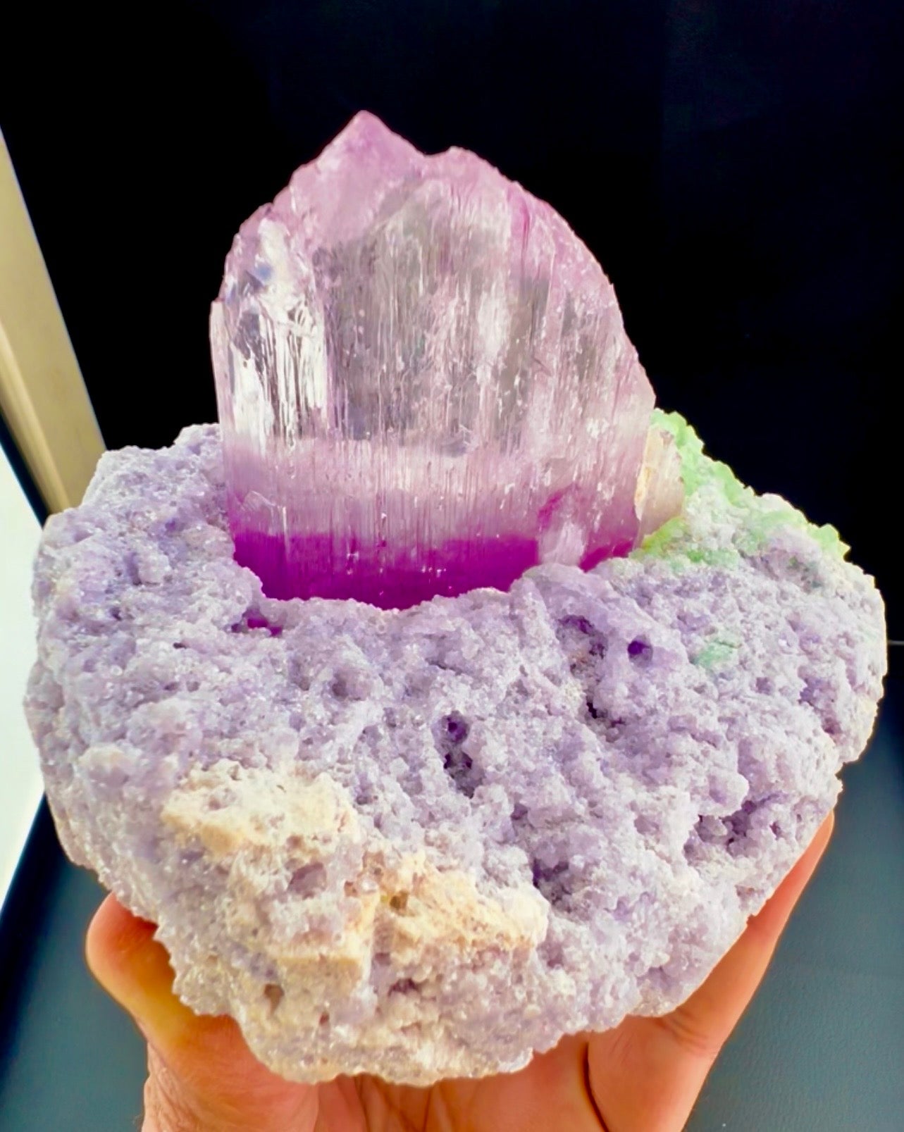 Pink Kunzite with Green Tourmalines on Lepidolite from Afghanistan, 749 gram
