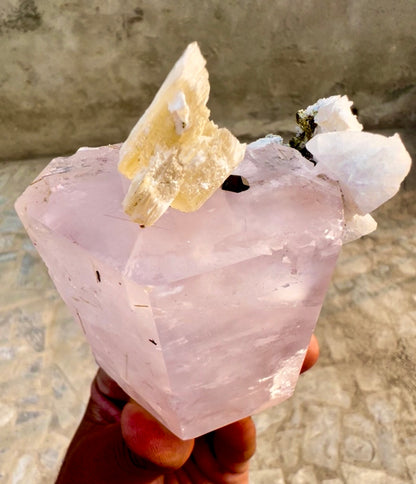 Pink Morganite crystal with Tourmalines, Mica and Feldspar from Pakistan, 365 gram