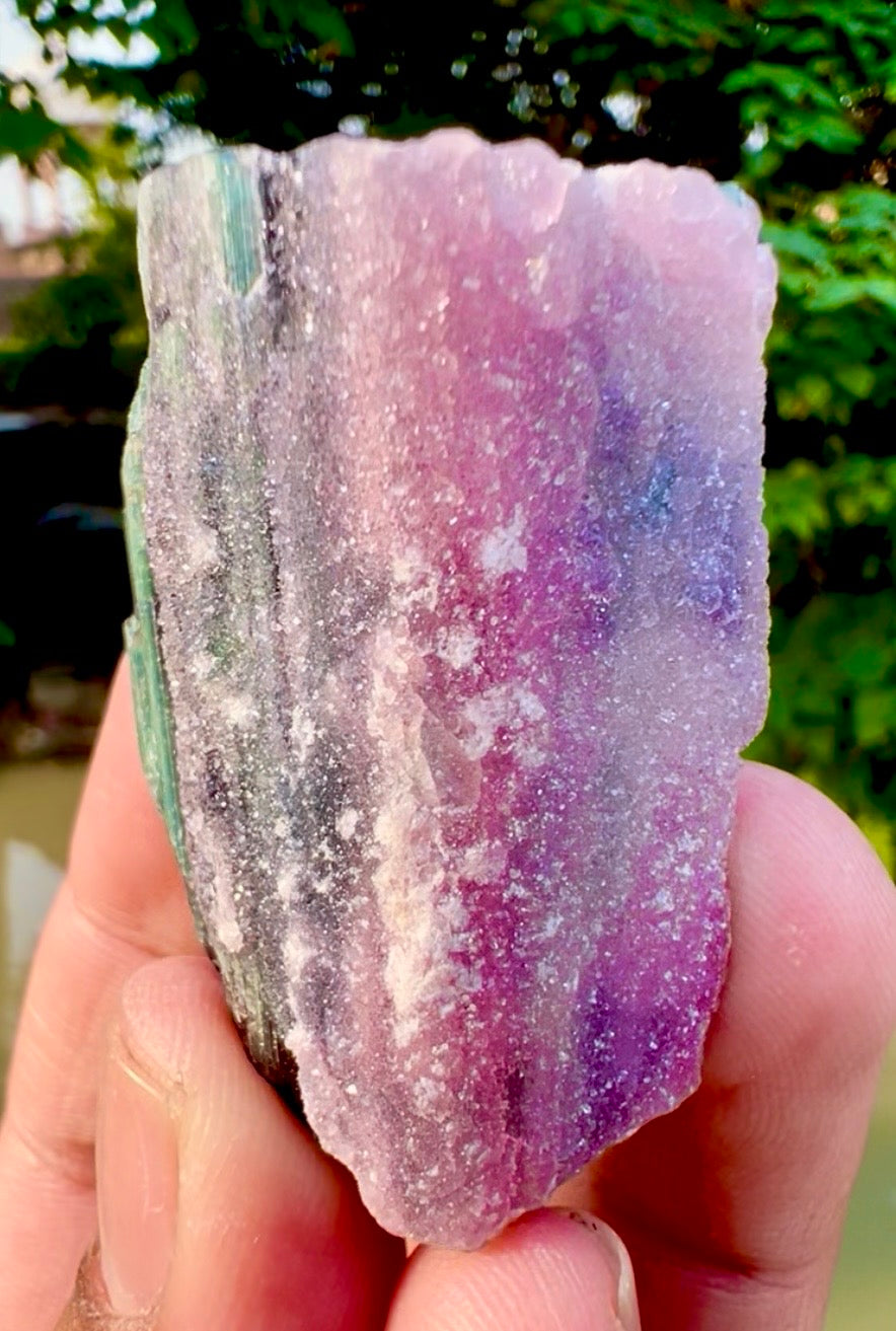Crystallized Pink Rose Quartz on Cats Eye Tourmaline from Afghanistan - 60 gram