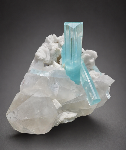 Museum Grade Aquamarine specimen with Quartz and Feldspar from Pakistan, 1696 gram