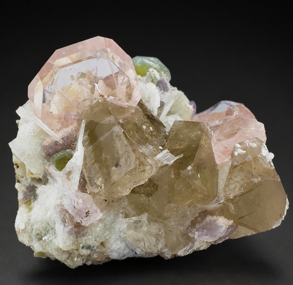 Morganite, Green Apatite, Smoky Quartz ans Clevelandite Albite Combo Specimen from Afghanistan, 266 gram