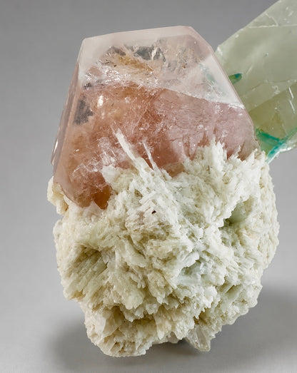 Natural Morganite with Green Tourmaline, Smoky Quartz and Clevelandite Albite from Afghanistan, 631 gram