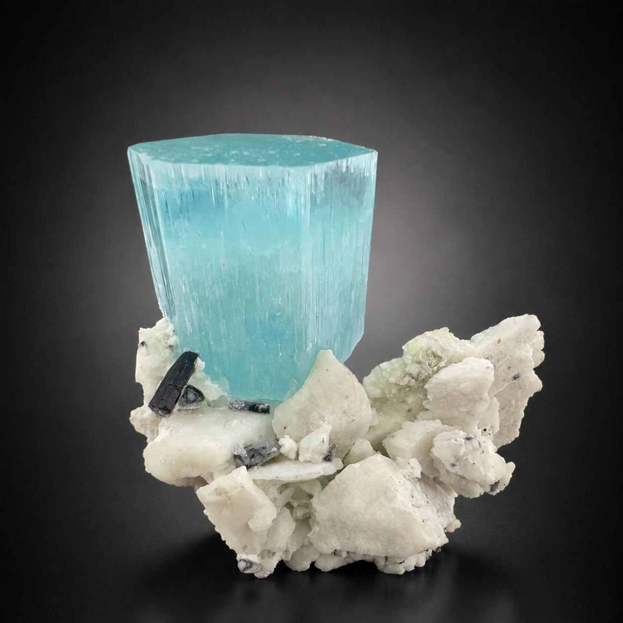 Natural Aquamarine Crystal with Schorl Tourmaline and Feldspar Matrix from Pakistan, 296 gram