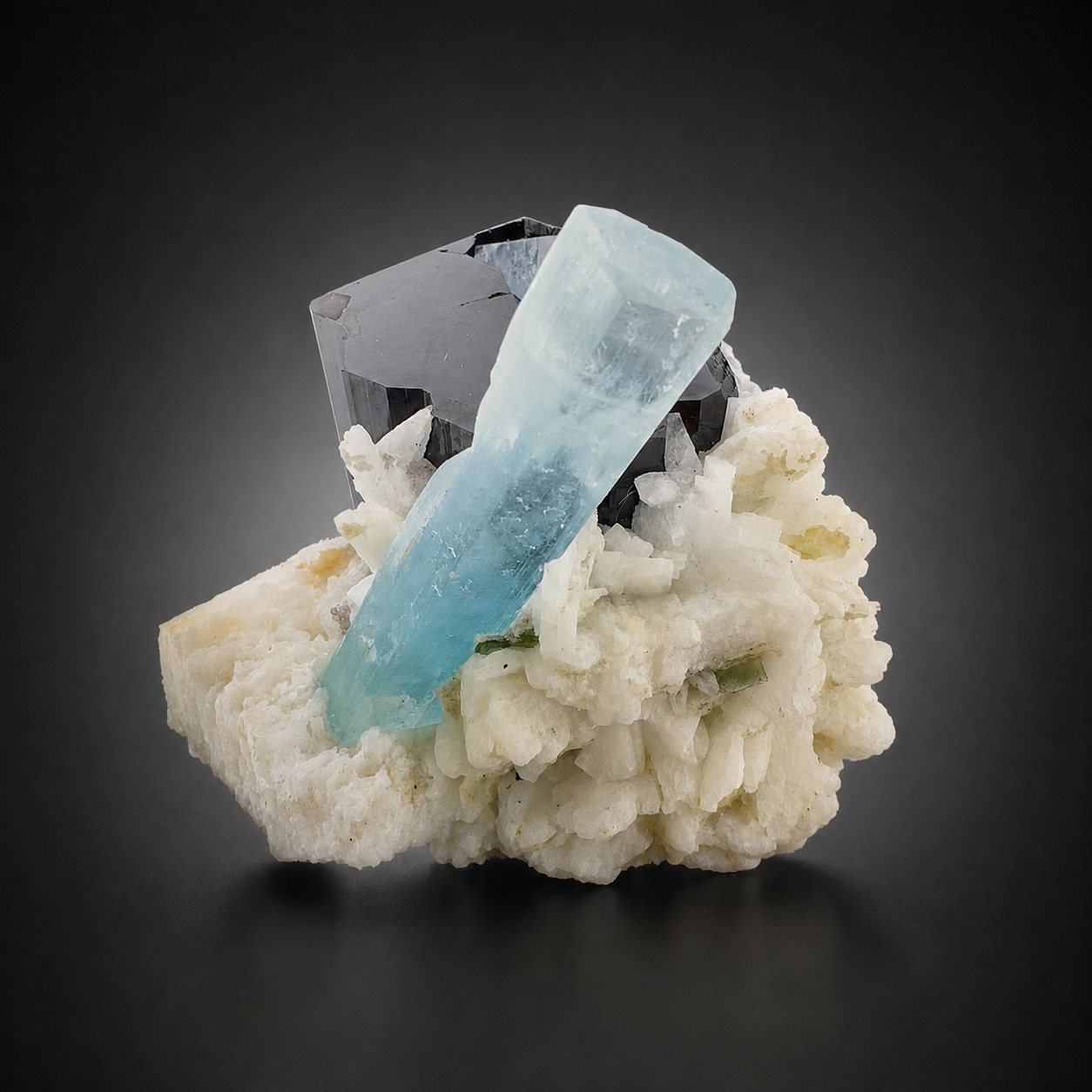 Natural Aquamarine with Black Tourmaline Schorl and Feldspar from Afghanistan, 210 gram