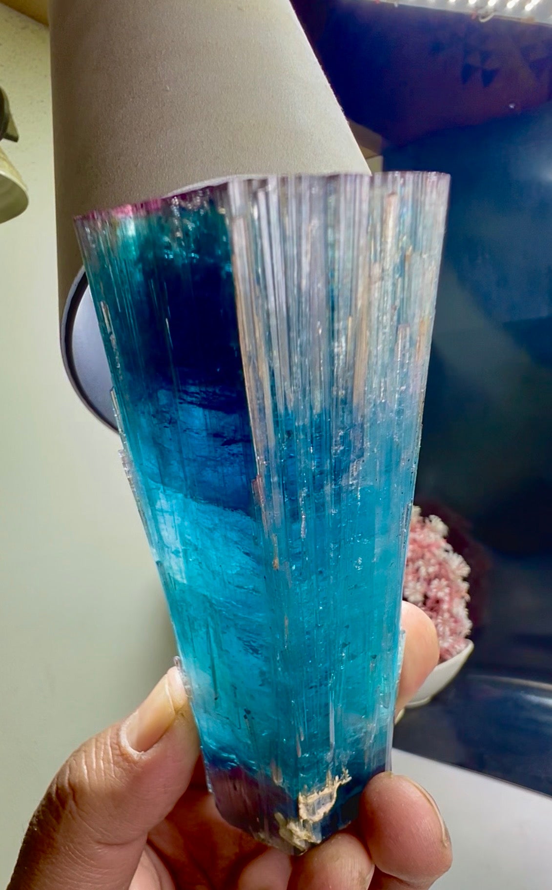 Pink Cap Indicolite Tourmaline crystal from Paprok Afghanistan , 381 gram